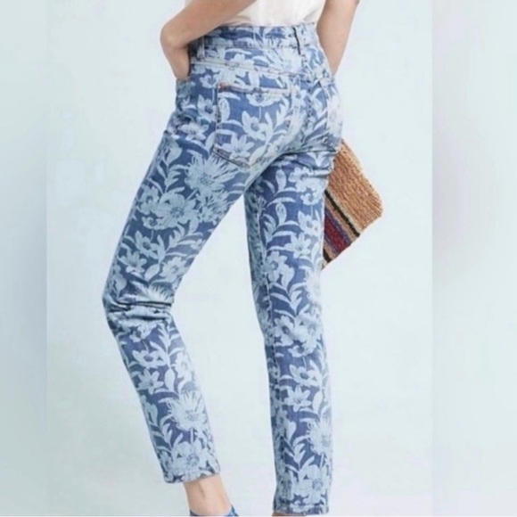 Pilcro Blue floral print Straight Leg Jeans Retro Wash Anthropologie - Picture 4 of 11